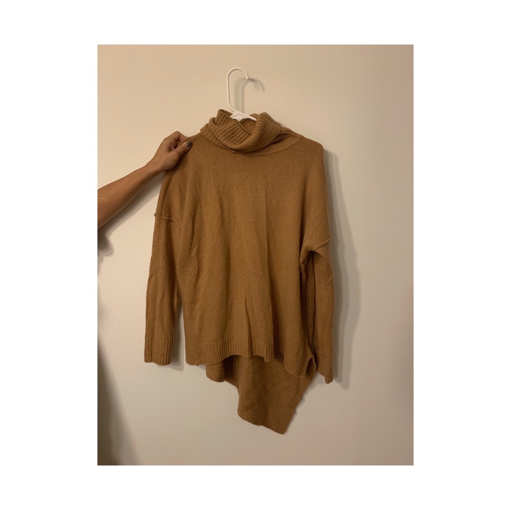 NWOT asymmetrical camel colored turtleneck sweater